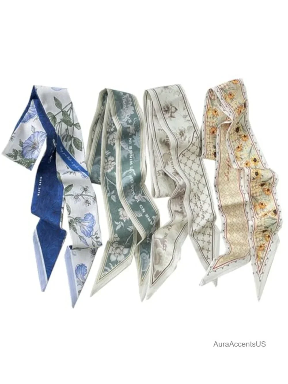 4 Pack Silk Feel Scarf for Handbags Hair Head Neck Fashion Skinny Scarves Women